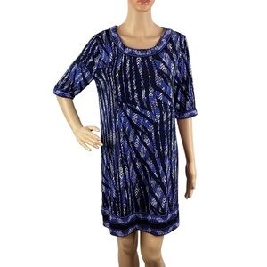 BCBGMAXAZRIA Ania Border Print Shift Dress Size M Blue